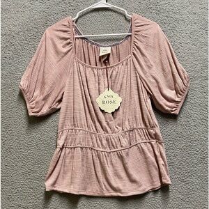 Knox Rose Baby Pink  Short Puff Sleeve Scoop Neckline Top Size M MSRP $25 New
